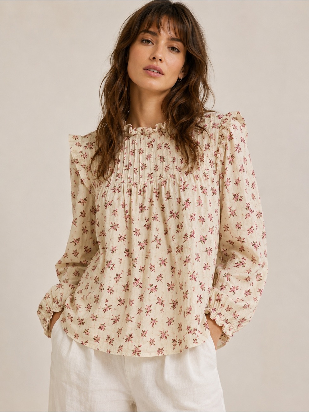 WAYF 100% Cotton Floral Ruffle Blouse – Size Small
